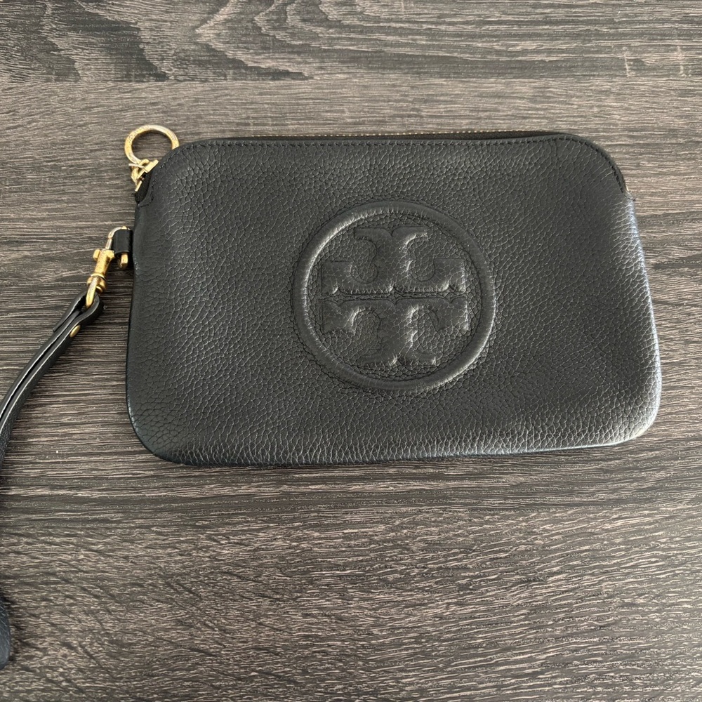 Tory Burch Black Perry Bombay Leather Wristlet